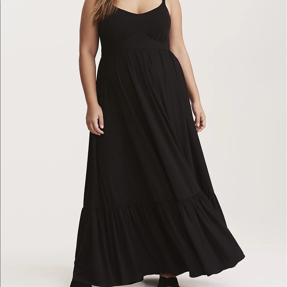 TORRID BLACK JERSEY SHIRRED HEM MAXI DRESS 1